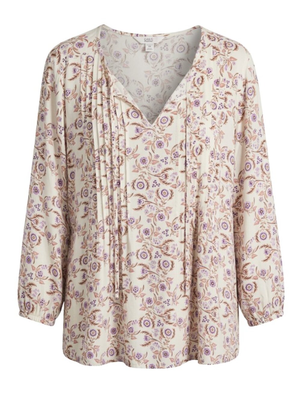 Paisley Pleated Peasant Blouse with a tie at neck
